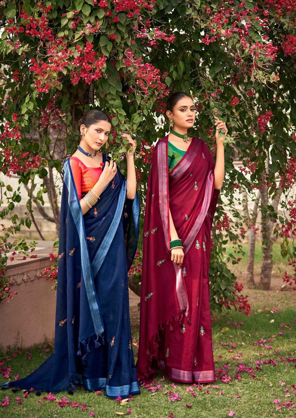 Malika By Kashvi Embroidery Pure Linen Designer Sarees Wholesale Suppliers In Mumbai